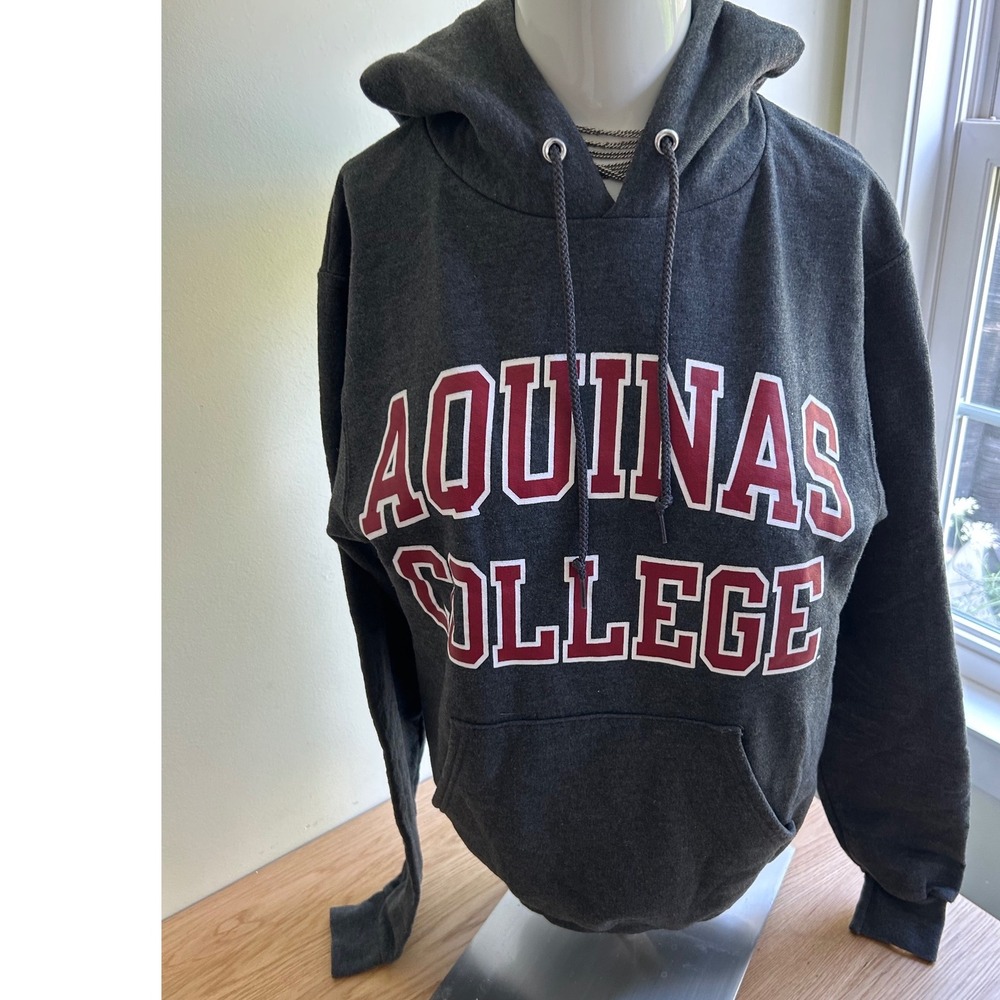 Champion Aquinas College Grand Rapids MI hoodie gray‎ with front hit sz XS - Picture 4 of 5